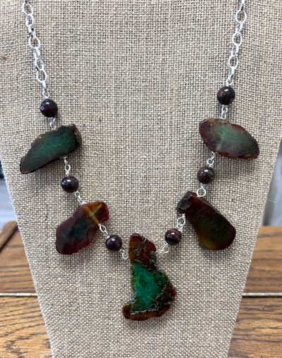 Green Agate & Tigers Iron Necklace