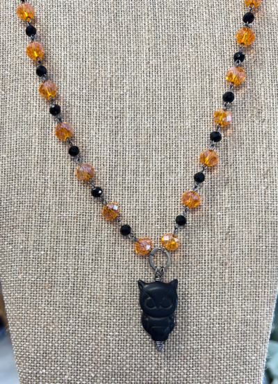 Orange and Black Owl Necklace